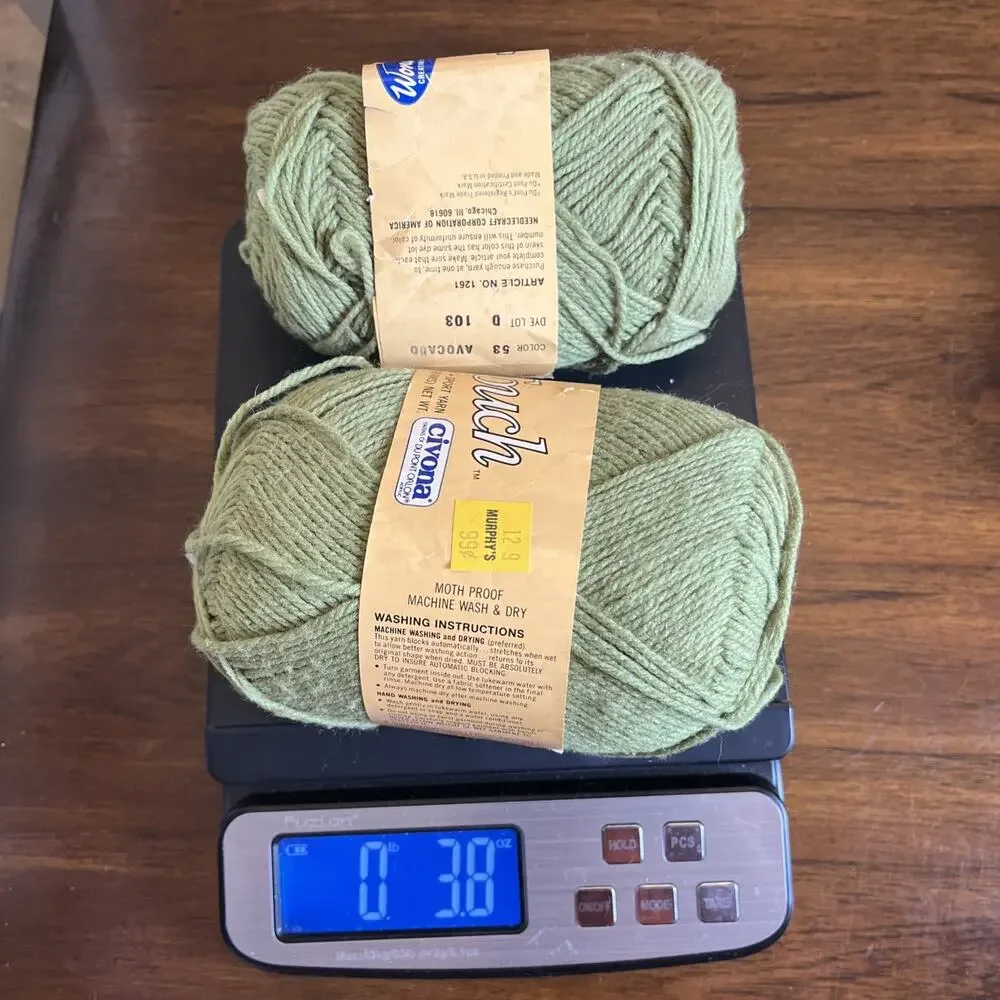 Vintage WonderArt Soft Touch Yarn Lot 3 Ply Sport 2oz, 1 Pink 1.5 Green 1 Orange